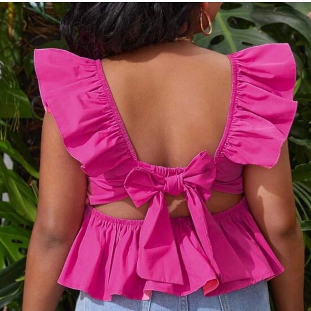 SHEIN Ruffle Sleeve Top in Pink Size Medium